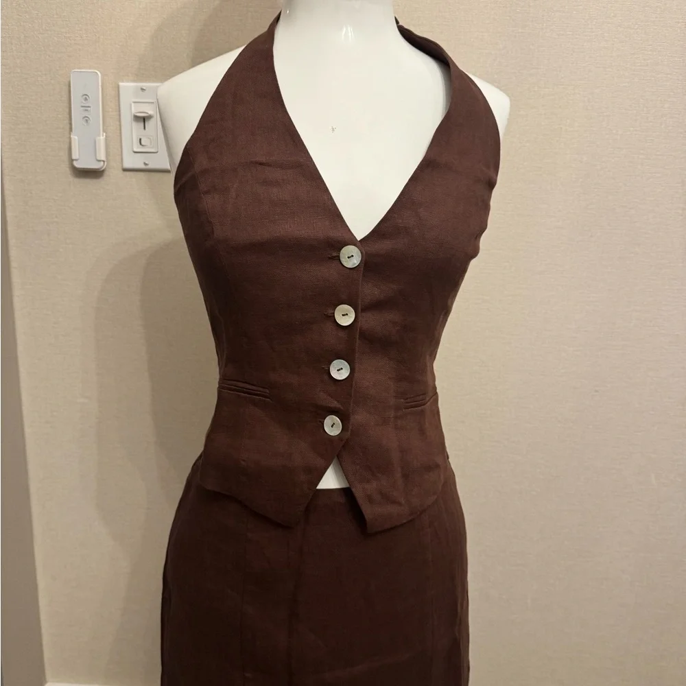 Reformation Hazen Linen Two Piece Brown - Size 0